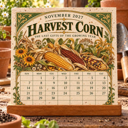 🌱 2027 Heirloom Garden Plantable Seed Calendar | 12 Plantable Months with Vintage Botanical Art & Wooden Stand 🌼