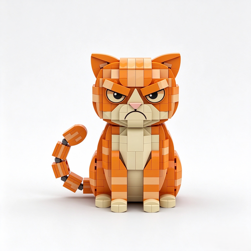 Angry Orange Cat Building Block Set