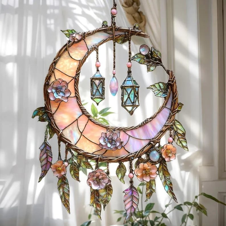 🌙2D Flat Printed Acrylic Moon and Floral Window Decor