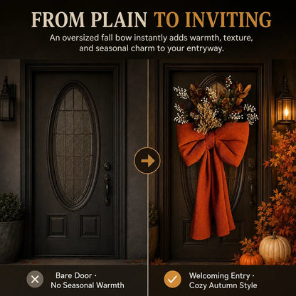 🍂 Oversized Autumn Door Swag – Warm Fall Welcome with Floral Bow & Rustic Porch Charm 🧡✨