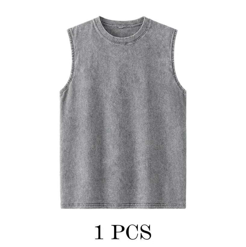 ⚡ Hot Sales  🔥 4-Pack Men's Washed Sleeveless Vest – Heavyweight Cotton, Acid Wash, Oversized Gym & Streetwear