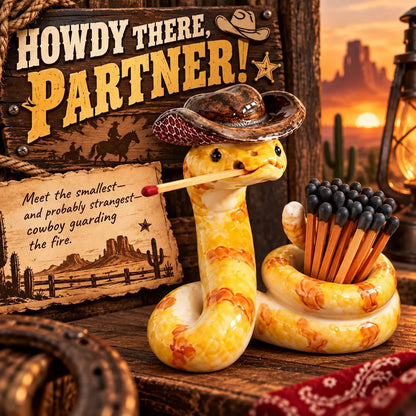 ⏳ Last Day 49% OFF – 🤠 The Cowboy Rattler Match Holder | Funny Western Snake Décor for Cabins, Mantels & Bars 🐍