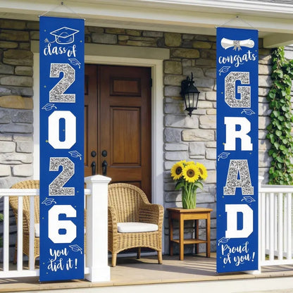 🎓Class of 2026 Graduation Banner 11.8" x 70.87" | Congrats Grad Front Door Porch Decor for Graduation Party (✨Set of 2)