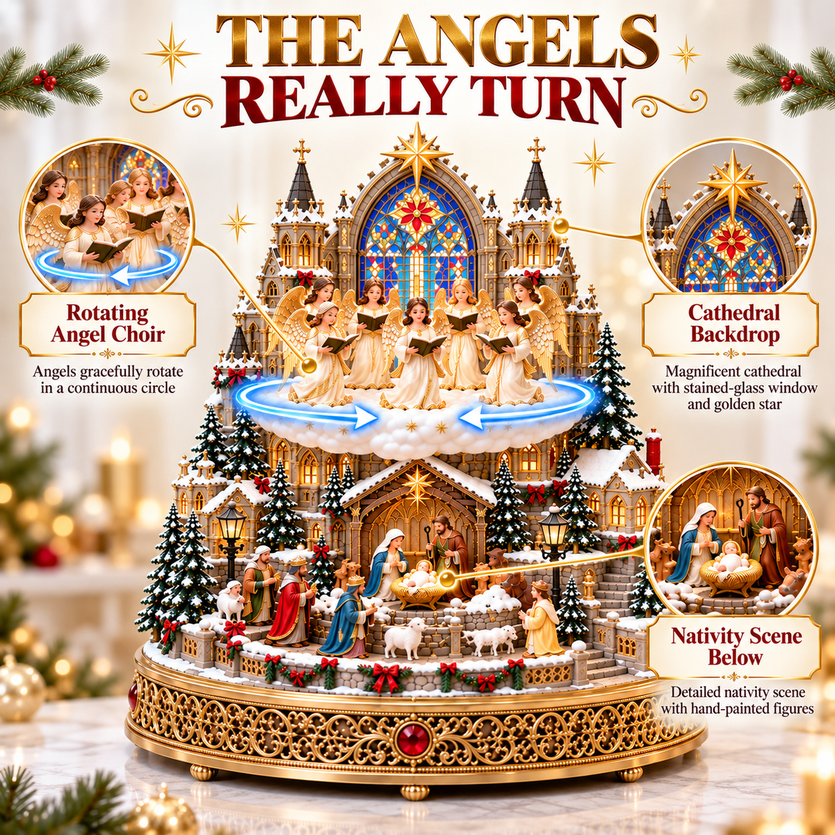 ✨ Heavenly Angel Choir | Lighted & Rotating Christmas Nativity Village