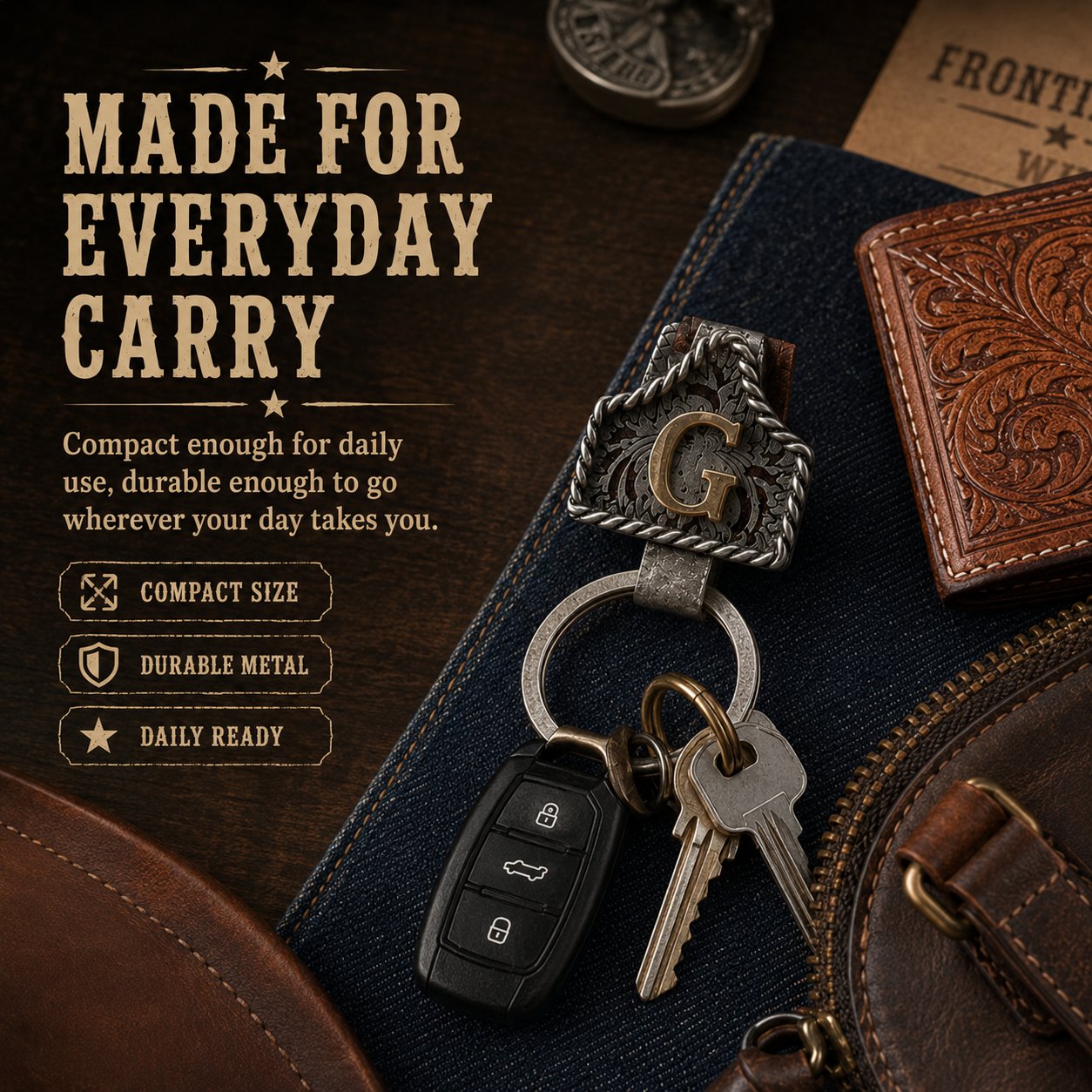 Handmade Cow Tag Belt Key Holder