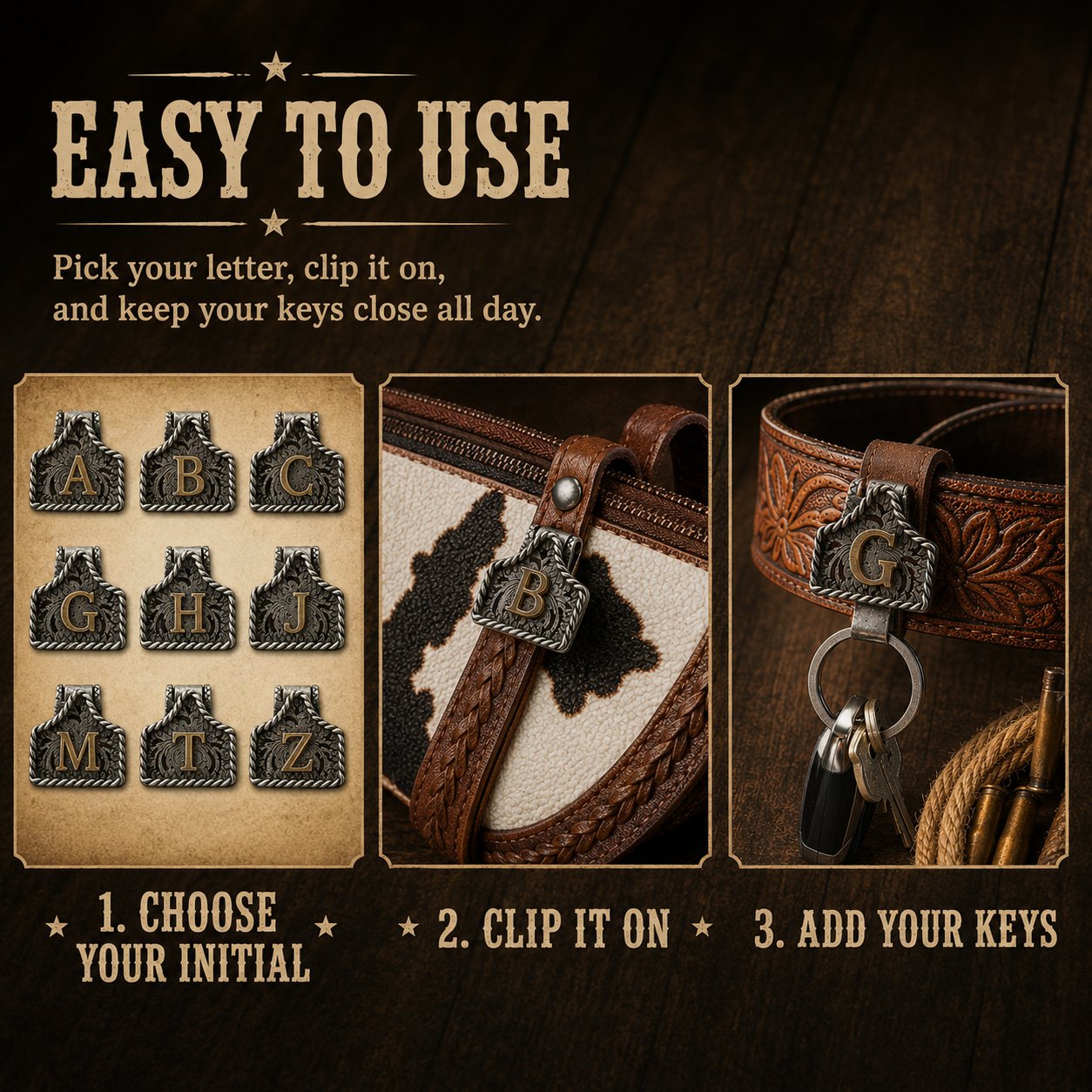 Handmade Cow Tag Belt Key Holder