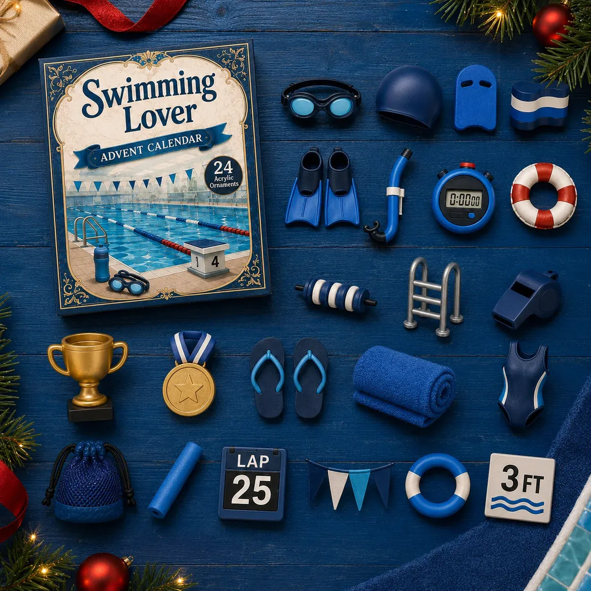 ⏳ Last Day 49% OFF – 🏊 24 Days of Swim-Life Advent Calendar | 24 Swimming-Inspired Acrylic Charms 💦