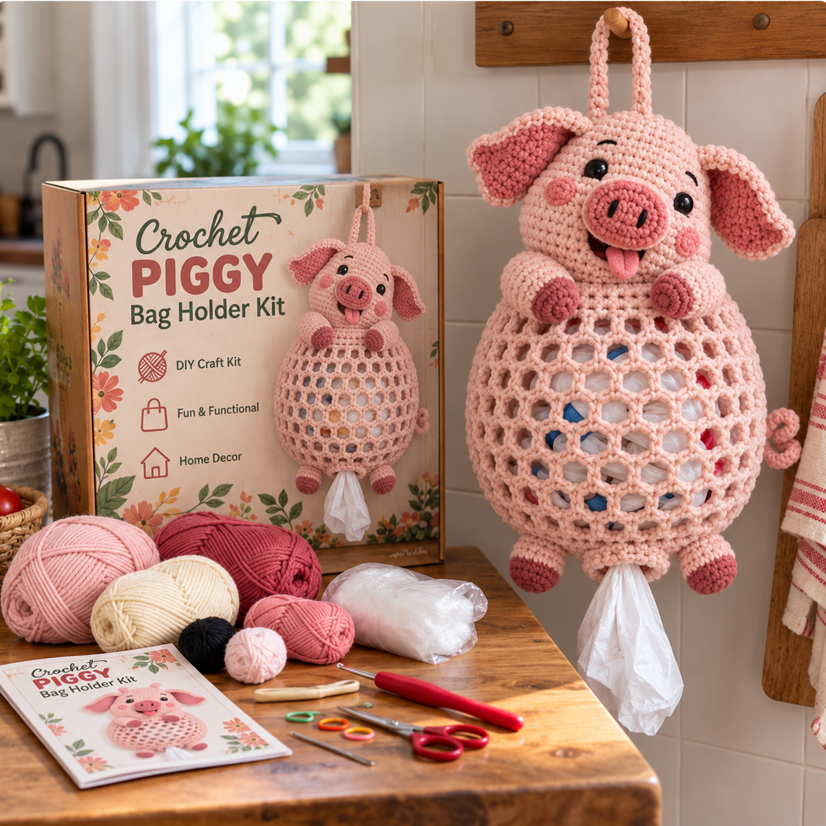 🧵 Crochet Animal Bag Holder DIY Kit – Cute & Functional Hanging Storage Craft Kit 🧶