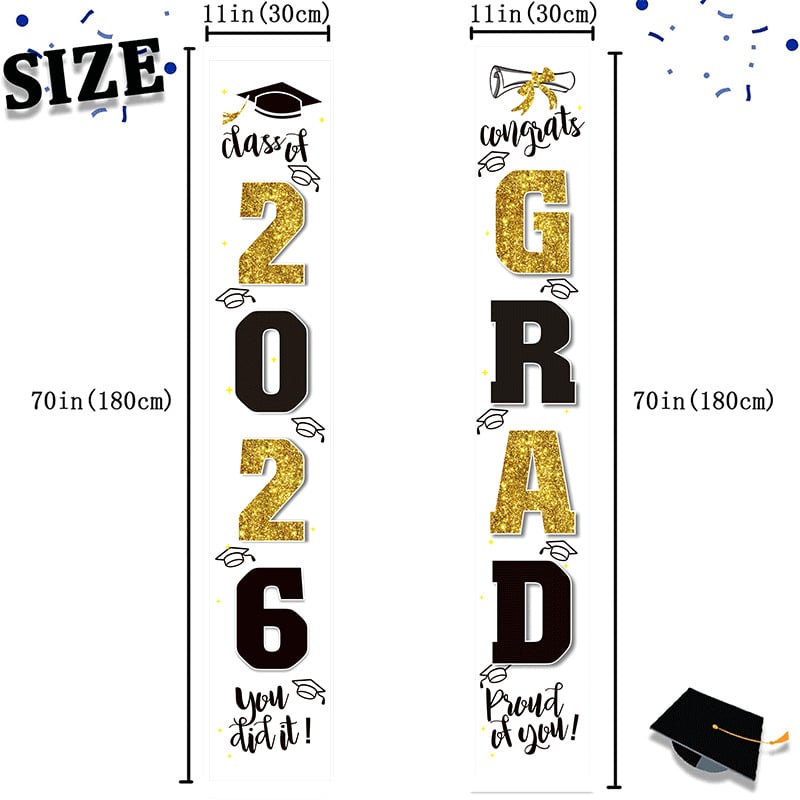 🎓Class of 2026 Graduation Banner 11.8" x 70.87" | Congrats Grad Front Door Porch Decor for Graduation Party (✨Set of 2)