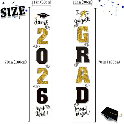 🎓Class of 2026 Graduation Banner 11.8" x 70.87" | Congrats Grad Front Door Porch Decor for Graduation Party (✨Set of 2)