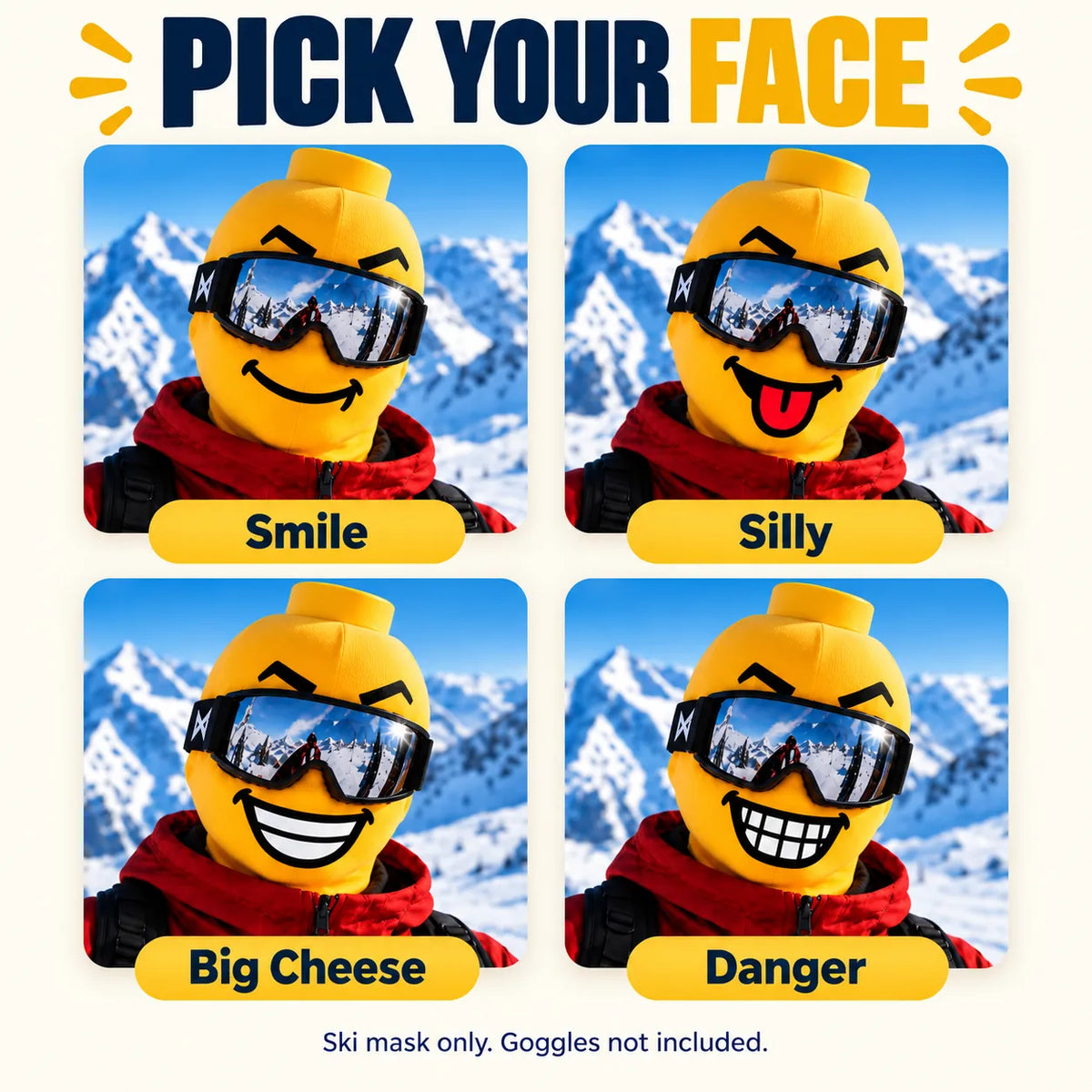 🏂😎 Funny Face Ski Mask | Yellow Expression Balaclava