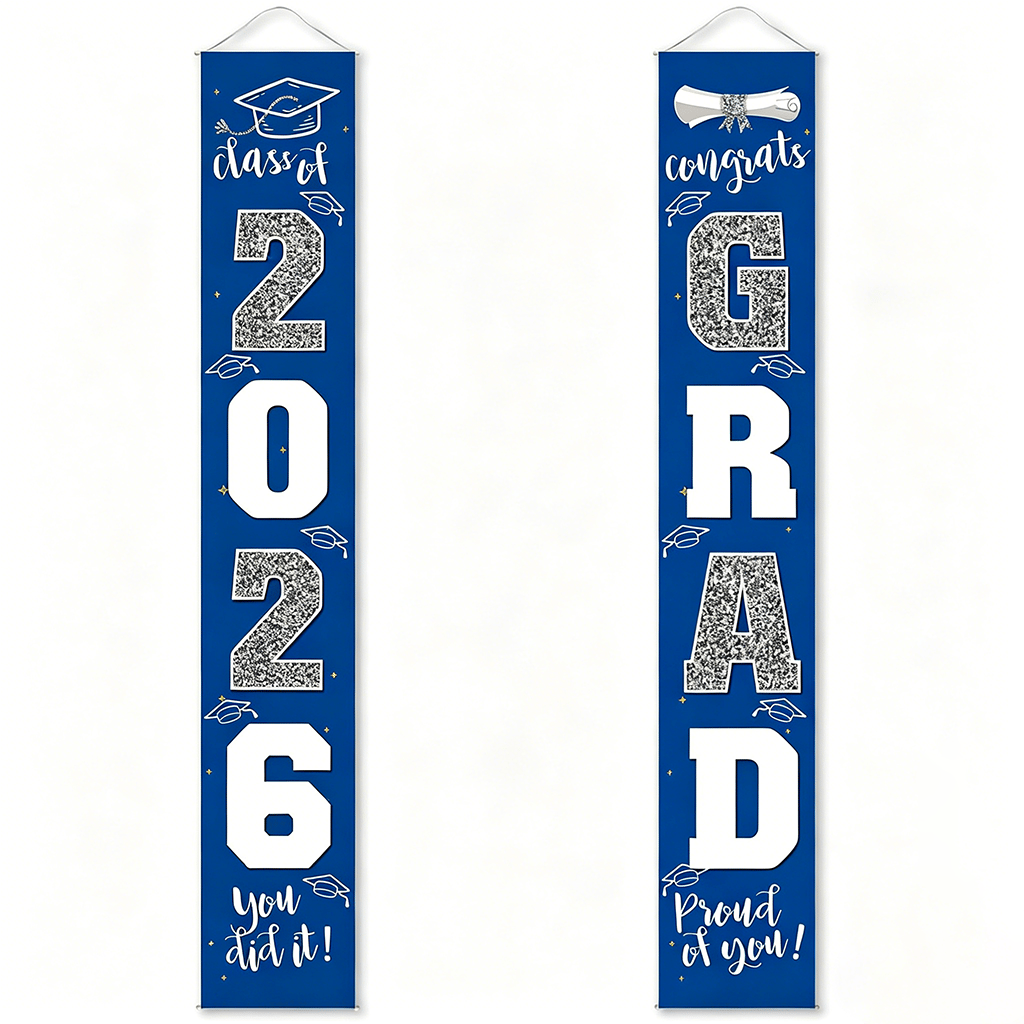 🎓Class of 2026 Graduation Banner 11.8" x 70.87" | Congrats Grad Front Door Porch Decor for Graduation Party (✨Set of 2)