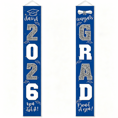 🎓Class of 2026 Graduation Banner 11.8" x 70.87" | Congrats Grad Front Door Porch Decor for Graduation Party (✨Set of 2)