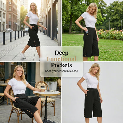 ✨ Women's Elastic Waist Capri Pants – Comfort Fit, Casual, Easy Pull-On 🌿