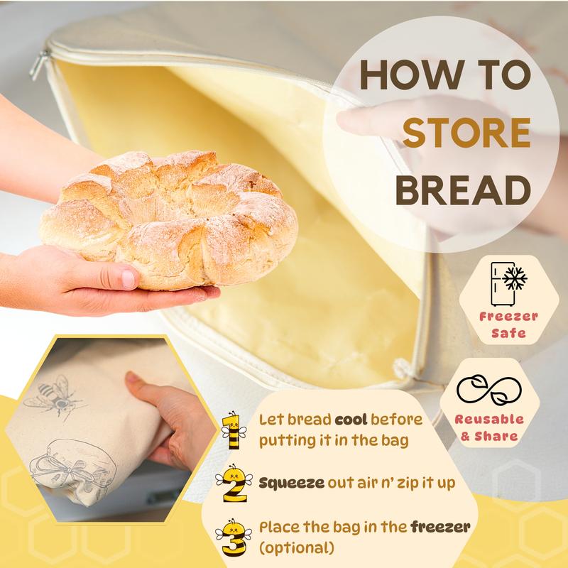 🍞Wide Zipper Access Cotton & Beeswax Bread Bags for Sourdough✨