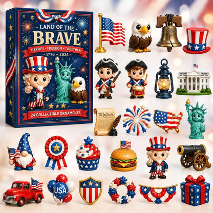 250th Anniversary Advent Calendar: Gift Box with 24 Patriotic-Themed Hanging Ornaments