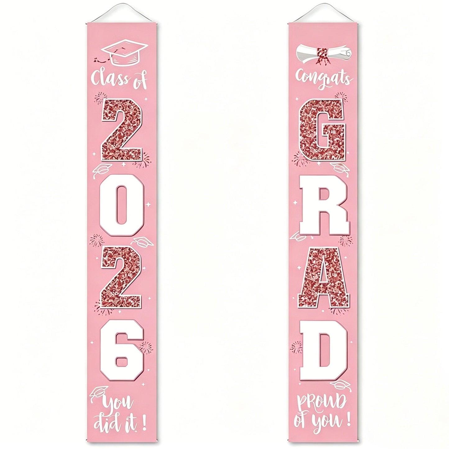 🎓Class of 2026 Graduation Banner 11.8" x 70.87" | Congrats Grad Front Door Porch Decor for Graduation Party (✨Set of 2)