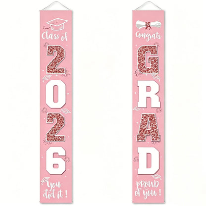 🎓Class of 2026 Graduation Banner 11.8" x 70.87" | Congrats Grad Front Door Porch Decor for Graduation Party (✨Set of 2)