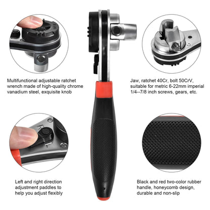 Dailyardtool® Adjustable Ratchet Wrench Kit for 6-22mm Screw
