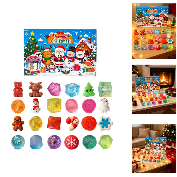 🔥24Pcs Squishy Fidget Toy Advent Calendar, Christmas Countdown Surprise Variety Squeeze Toy Pack, Kids Christmas Stocking Stuffer