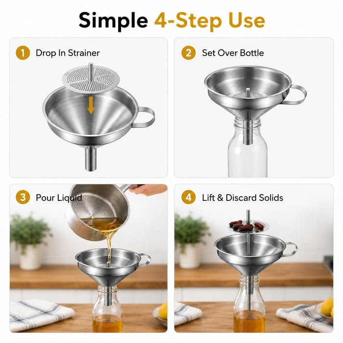 🍳Heavy-Duty Stainless Steel Kitchen Funnel (Strainer Included)