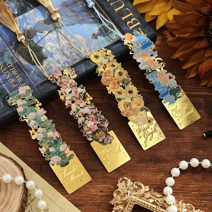 📚✨ 8-Piece Gold Metal Bookmark Set with Tassel – Van Gogh & Monet Inspired Gift for Book Lovers 🎨