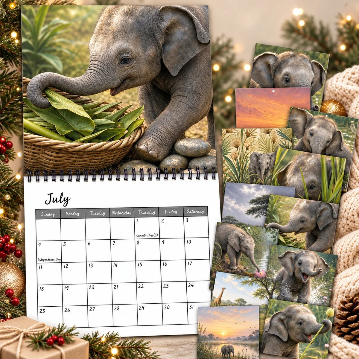 🐘Baby Elephant 2027 Wall Calendar – Cute Baby Elephant Art Calendar, Gift for Wildlife Animal Lovers