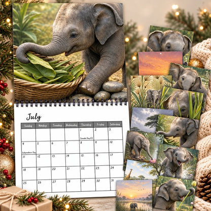🐘Baby Elephant 2027 Wall Calendar – Cute Baby Elephant Art Calendar, Gift for Wildlife Animal Lovers