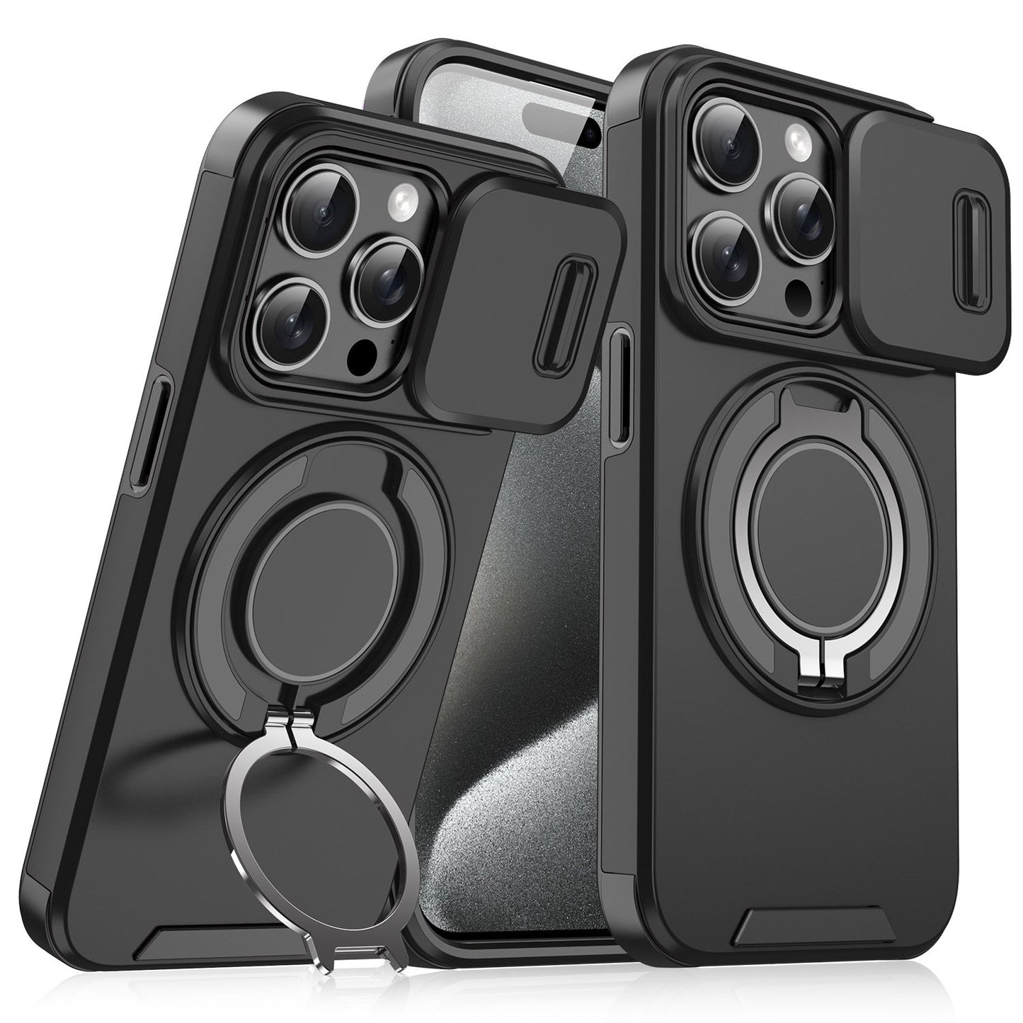 Case with Slide Camera Cover & Rotatable Ring Kickstand,  Grade Shockproof Protective Case for iPhone 11/12/13/14/15/16/17 Series