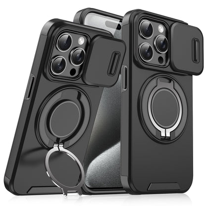 Case with Slide Camera Cover & Rotatable Ring Kickstand,  Grade Shockproof Protective Case for iPhone 11/12/13/14/15/16/17 Series