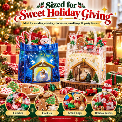 🎄✝️ Christmas Nativity Gift Bags – Reusable Christian Treat Bags with Handles