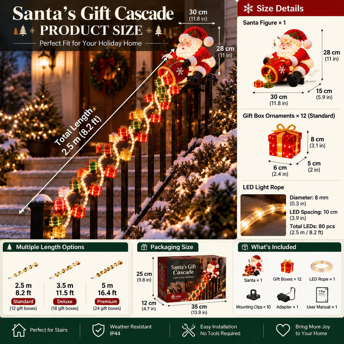 🔥Buy 2 Get 5% OFF🔥🎅 Santa Magic Gift Cascade Railing Light