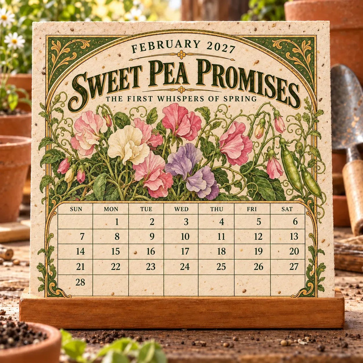 🌱 2027 Heirloom Garden Plantable Seed Calendar | 12 Plantable Months with Vintage Botanical Art & Wooden Stand 🌼