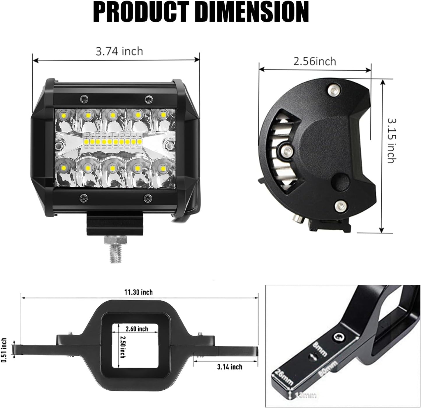 Dailyardtool® 2pcs 4 Inch LED Pods with Tow Hitch Mounting Brackets