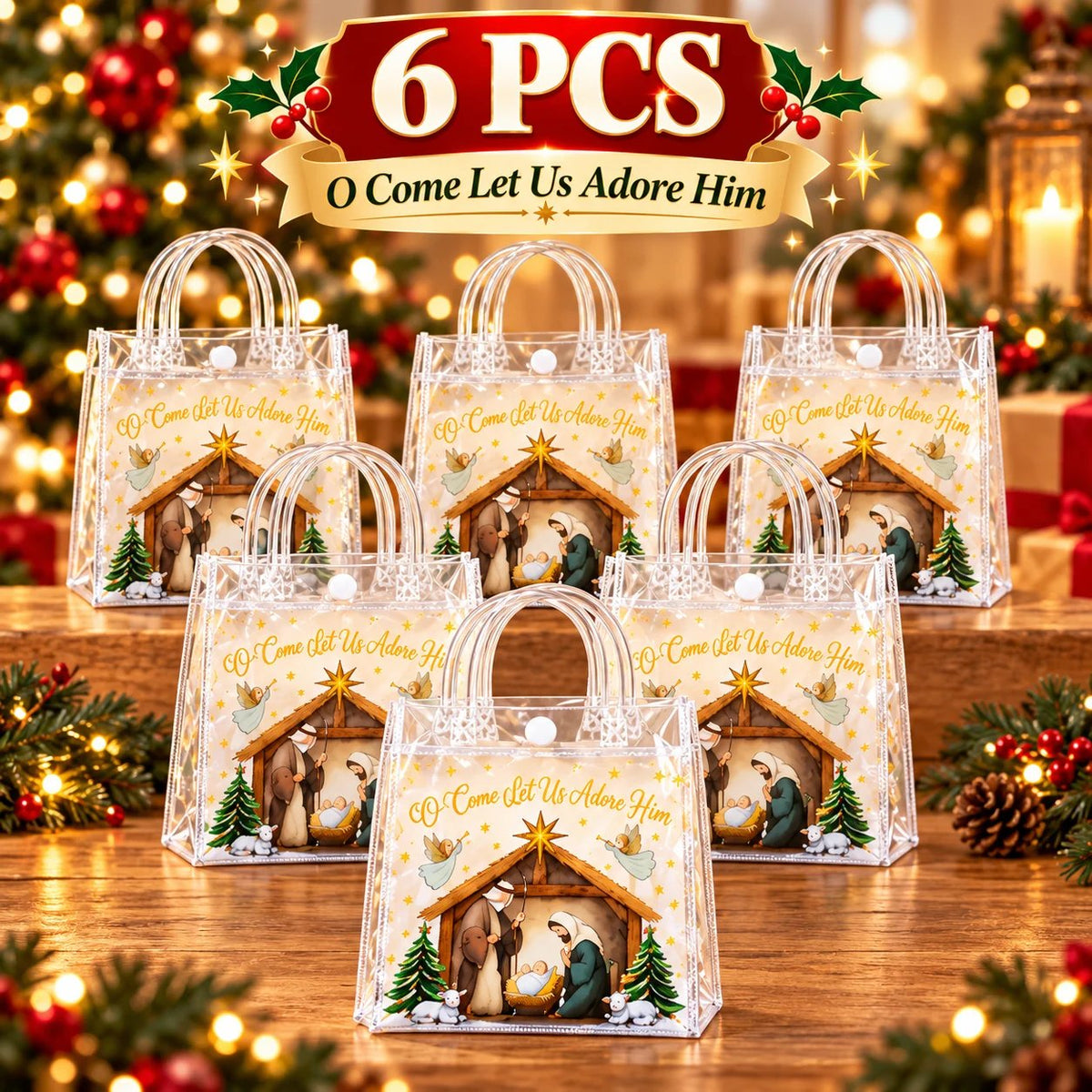 🎄✝️ Christmas Nativity Gift Bags – Reusable Christian Treat Bags with Handles