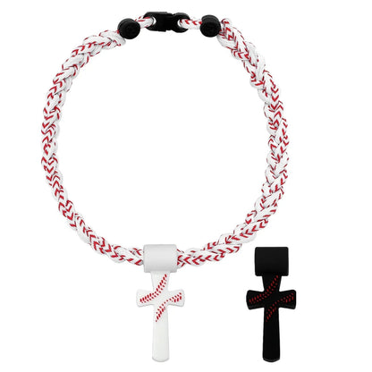 ✝️⚾Triple-Rope Tornado Baseball Necklace – Cross Charm Pendant with "I CAN DO ALL THINGS PHL4:13"