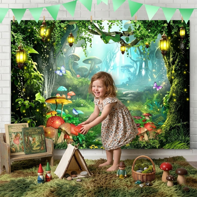 Magical Forest Floral & Butterfly Backdrop Banner - Outdoor Birthday Party Scene Decoration