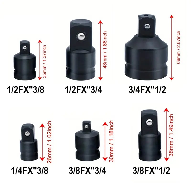Dailyardtool® 6-Piece Impact Socket Adapter Set | Cr-V Steel SAE Adapter Conversion Kit