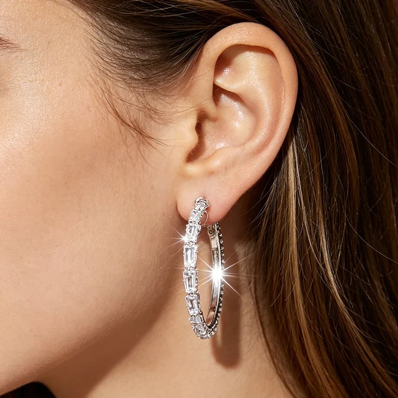 💎 ✨ Women's Sparkling CZ Hoop Earrings – Micro-Paved, Lightweight Copper & Bold Design – Elegant, Versatile & Perfect Gift 💫