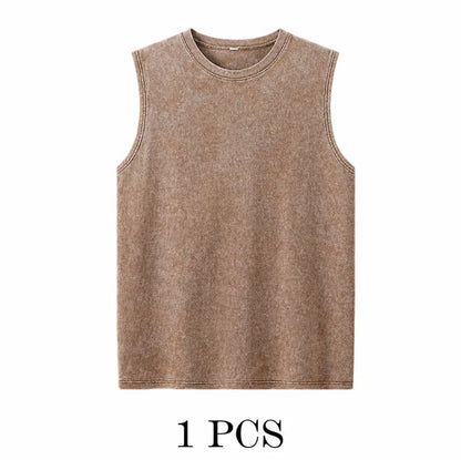 ⚡ Hot Sales  🔥 4-Pack Men's Washed Sleeveless Vest – Heavyweight Cotton, Acid Wash, Oversized Gym & Streetwear
