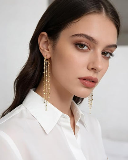 🔥Limited Time 40% Off✨14K Gold Plated Long Tassel Earrings for Women