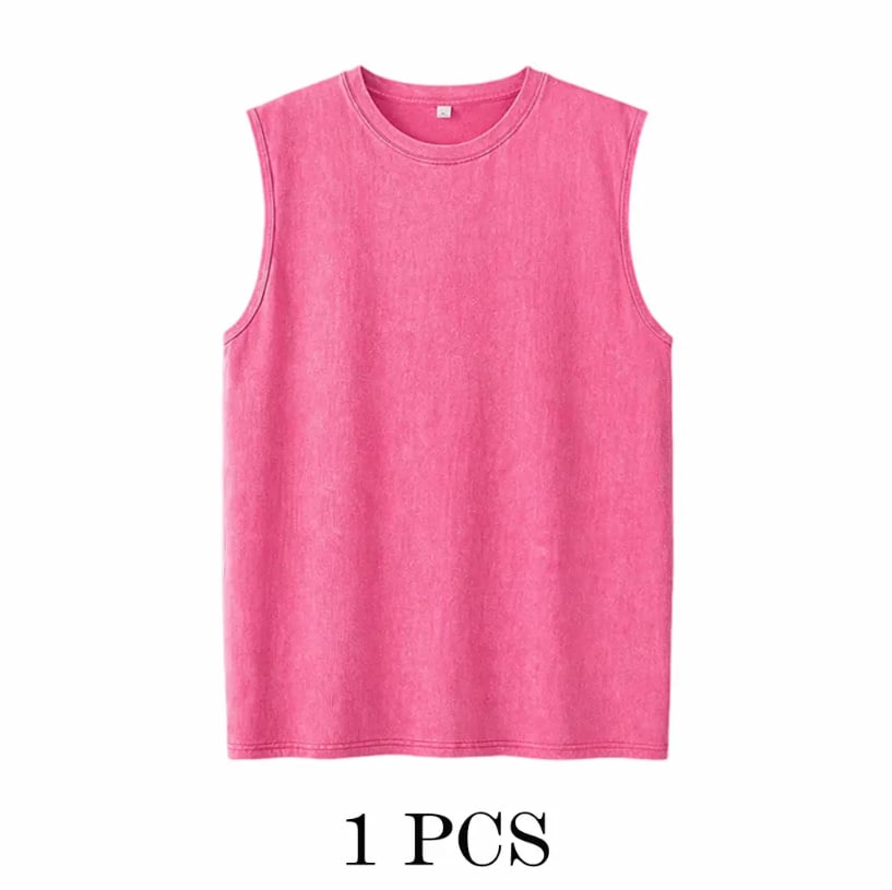 ⚡ Hot Sales  🔥 4-Pack Men's Washed Sleeveless Vest – Heavyweight Cotton, Acid Wash, Oversized Gym & Streetwear