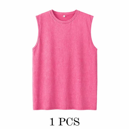⚡ Hot Sales  🔥 4-Pack Men's Washed Sleeveless Vest – Heavyweight Cotton, Acid Wash, Oversized Gym & Streetwear