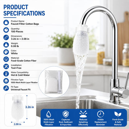 ✨Faucet Filter Cotton Bags - Universal, 100 PCS Splash-Proof Faucet Filter Set