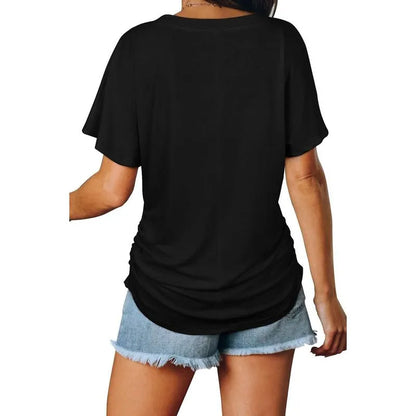 ✨Womens Short Sleeve V Neck Dolman Tops with Side Shirring Loose Fit Shirts