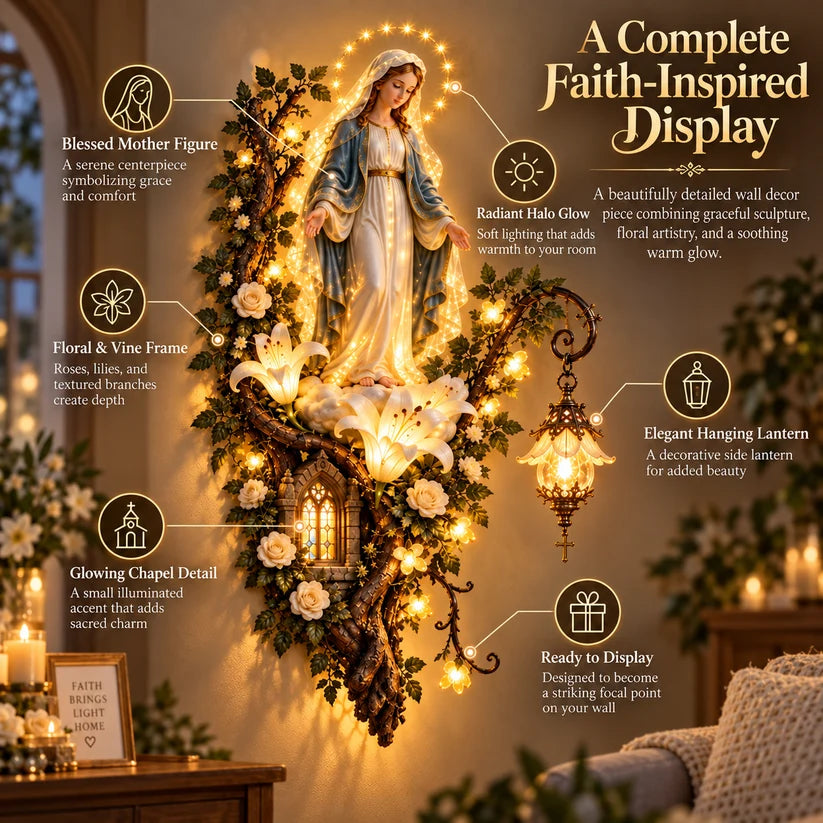 🙏✨ Blessed Mother Lighted Wall Décor | Virgin Mary 3D Religious Wall Art with Warm Ambient Glow