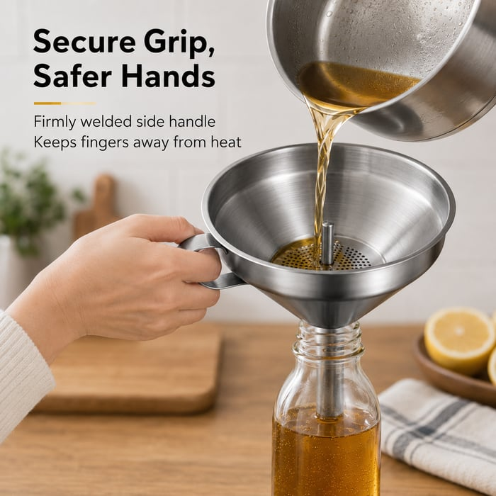 🍳Heavy-Duty Stainless Steel Kitchen Funnel (Strainer Included)