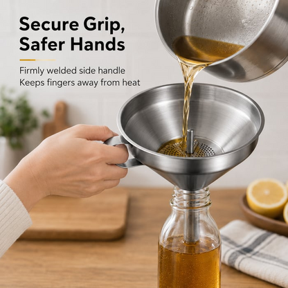 🍳Heavy-Duty Stainless Steel Kitchen Funnel (Strainer Included)