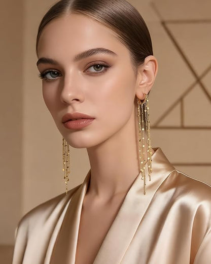 🔥Limited Time 40% Off✨14K Gold Plated Long Tassel Earrings for Women