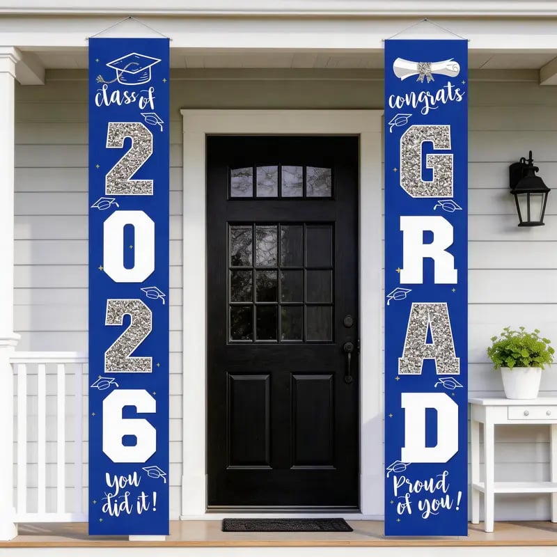 🎓Class of 2026 Graduation Banner 11.8" x 70.87" | Congrats Grad Front Door Porch Decor for Graduation Party (✨Set of 2)